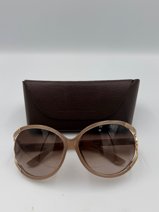 Salvatore Ferragamo SF600S Beige Gold Gancini Oversized Sunglasses w/ Case main image 5